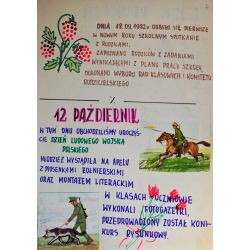 12 października w Szkole obchodzono Dzień Ludowego Wojska Polskiego. Na zdjęciu opis jak uczniowie świętowali  ten dzień w szkole.  APO sygn. 2725/168