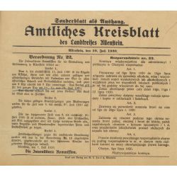 Rozporządzenie nr 22  Komisji Międzysojuszniczej  w Olsztynie dotyczące  prohibicji w dniach od 08 lipca 1920 roku do 15 lipca 1920 roku. APO sygn. 19/21