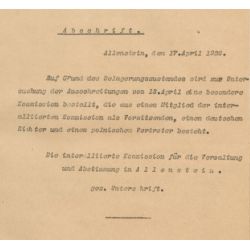 Ogłoszenie Komisji Międzysojuszniczej z 14 kwietnia 1920 roku o powołaniu specjalnej Komisji  do spraw wydarzeń z 13 kwietnia 1920roku, które miały miejsce w Biskupcu  APO sygn. 4/6362