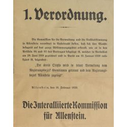 Zarządzenie nr 1 Komisji Międzysojuszniczej z 18 lutego 1920 roku dotyczące przyłączenia do okręgu Rejencji Olsztyńskiej powiatu oleckiego APO sygn . 4/6362