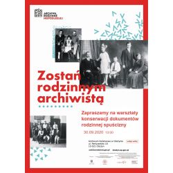 Plakat promujący warsztaty konserwacji rodzinnej dokumentacji