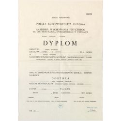 Odpis dyplomu uzyskania stopnia naukowego doktora nauk wychowania fizycznego, Warszawa, 4 października 1976 r.