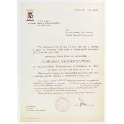 Nominacja na stanowisko profesora nadzwyczajnego w Wyższej Szkole Pedagogicznej w Olsztynie,  Olsztyn, 22 kwietnia 1991 r. 