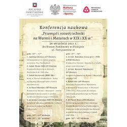Plakat konferencji „Przemysł i rozwój techniki na Warmii i Mazurach w XIX i XX w.”
