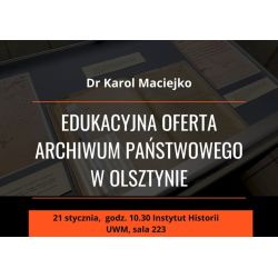 Grafika promująca prelekcję dr. Karola Maciejko z AP Olsztyn