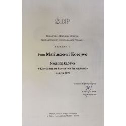Pamiątkowy dyplom dr. Mariusza Korejwo