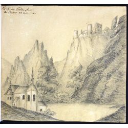 Ruiny zamku Neu Falkenstein w pobliżu Balsthal, Szwajcaria, 5 sierpnia 1818