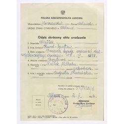 Odpis skrócony aktu urodzenia Karola Małłka (1962)