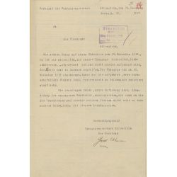 Pismo przewodniczącego gminy żydowskiej Neumanna do Urzędu Finansowego w Olsztynie z 30.11.1938 r. w sprawie spalonej synagogi (APO, sygn. 630/518)
