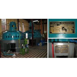 Nadal działające, historyczne wyposażenie hydroelektrowni „Łyna” w Olsztynie (turbiny z generatorami z 1927 r.) oraz tabliczki znamionowe producentów (fot. Adam Płoski)
