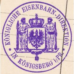 Fot. 19. Stempel Królewskiej Dyrekcji Kolei w Królewcu w Prusach (Königliche Eisenbahndirektion zu Königsberg in Preußen) funkcjonującej pod tą nazwą w latach 1895–1920, sygn. 42/379/1903 (bez paginacji).