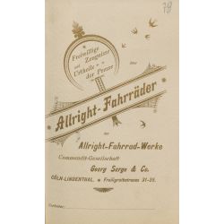 Katalog firmy Allright-Fahrrad-Werke, Köln-Lindenthal 1896  
